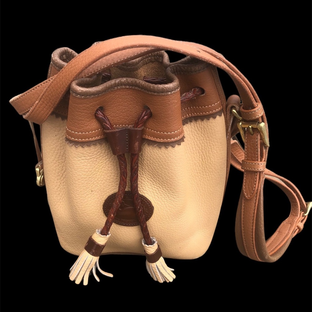 Dooney & Bourke All Weather Leather Drawstring Bucket Bag 3 Tones of Brown
